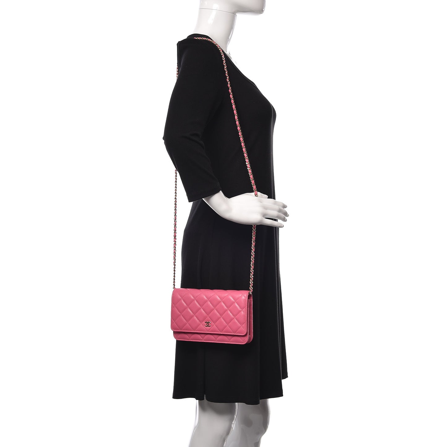 Caviar Quilted Wallet on Chain WOC Pink