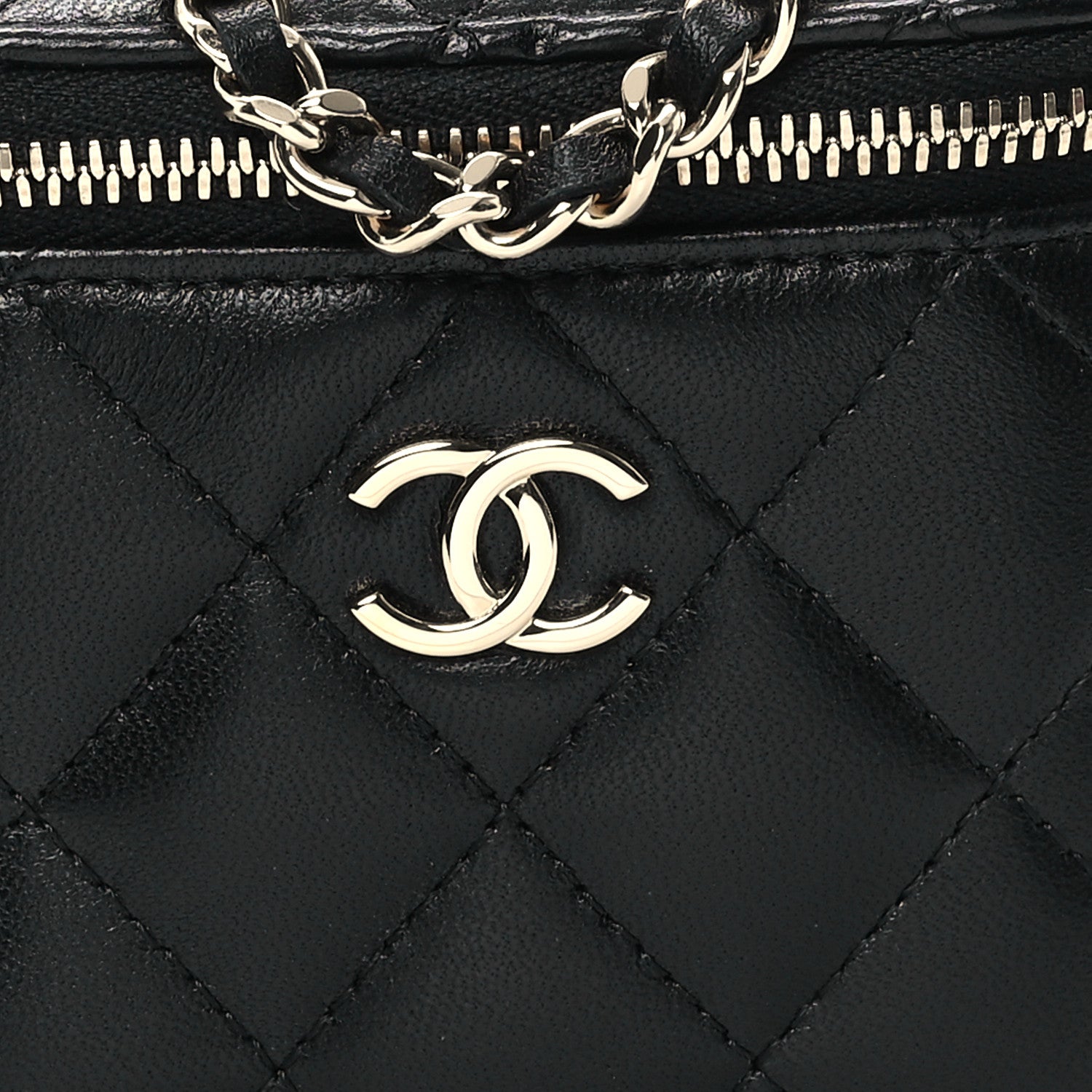 Chanel Lambskin Quilted Top Handle Mini Vanity Case With Chain Black 11 of 12