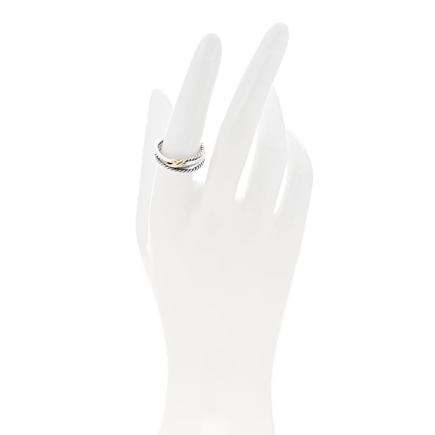 David Yurman Sterling Silver 18K Yellow Gold 6mm X Crossover Ring 55 7.25 2 of 6