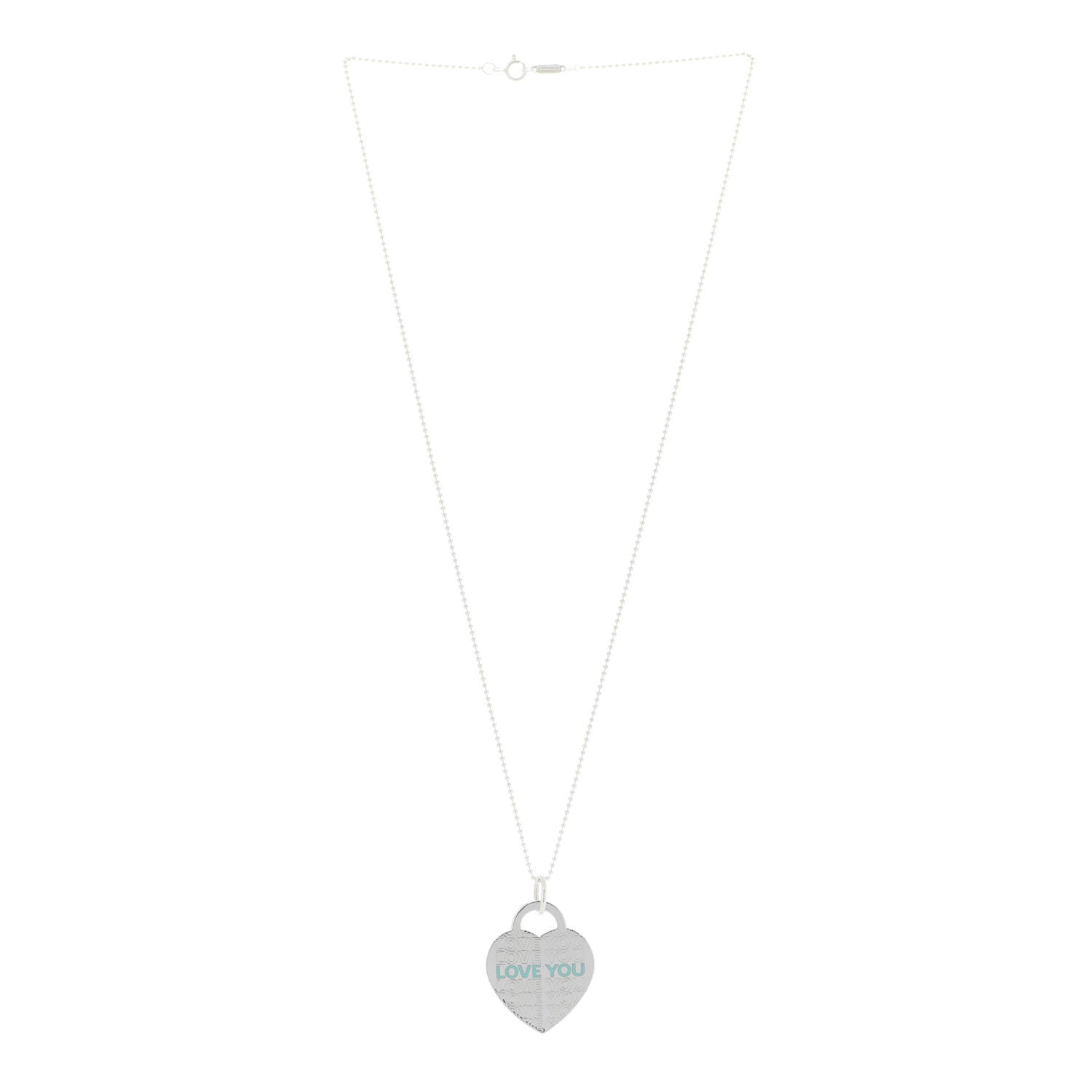Tiffany Sterling Silver Enamel LOVE YOU Heart Pendant Necklace Blue 3 of 7