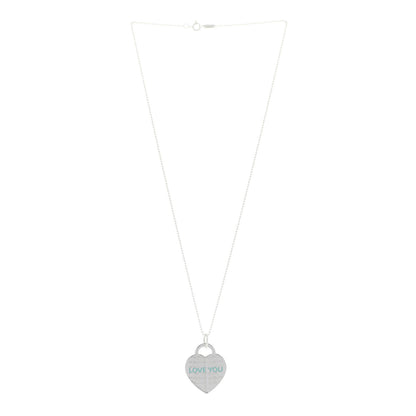 Tiffany Sterling Silver Enamel LOVE YOU Heart Pendant Necklace Blue 3 of 7