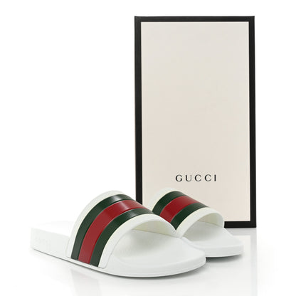 Gucci Rubber Web Mens Pool Slide Sandals 7 White Green Red 10 of 10