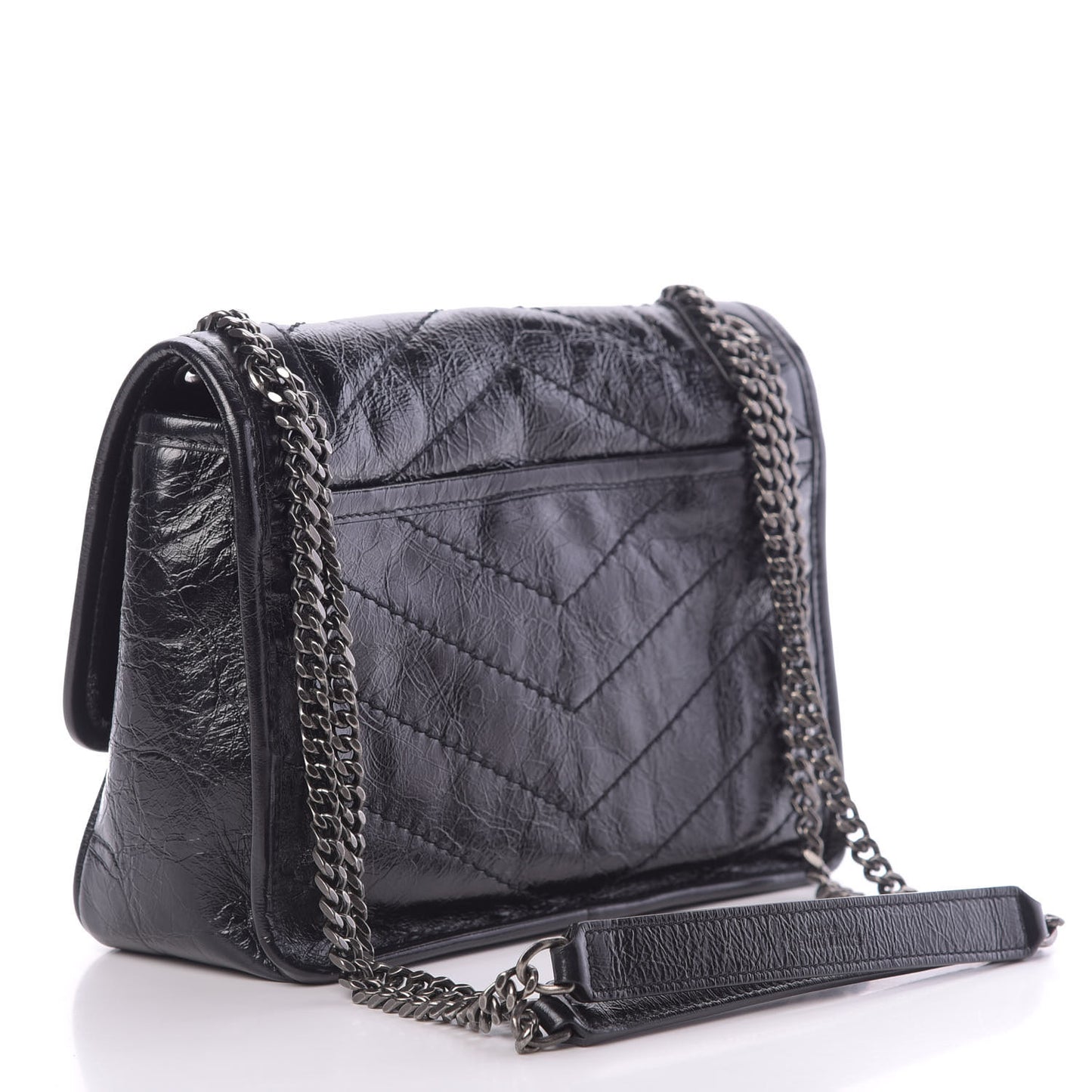 Crinkled Calfskin Matelasse Monogram Baby Niki Chain Satchel Black