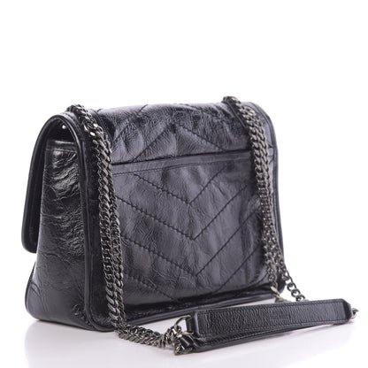 Saint Laurent Crinkled Calfskin Matelasse Monogram Baby Niki Chain Satchel Black 3 of 10