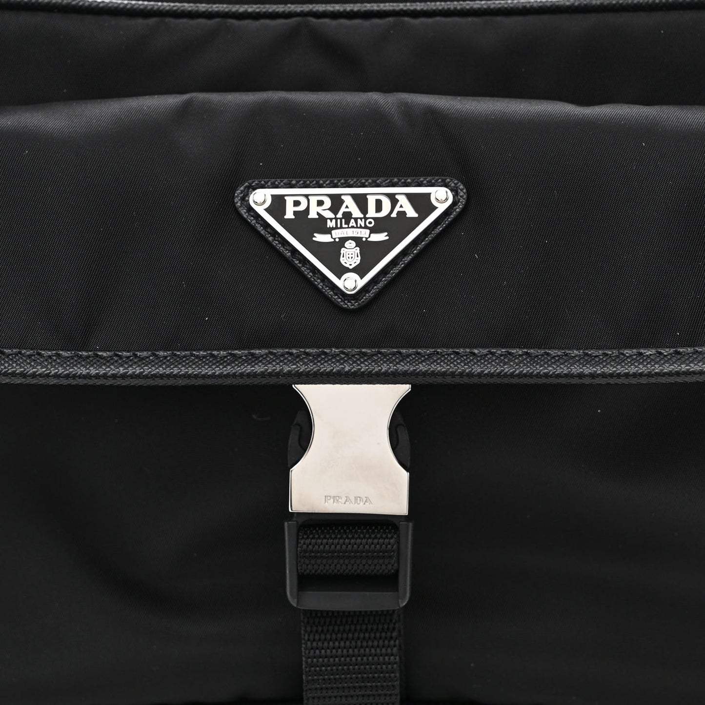 Re-Nylon Saffiano Pocket Single Snap Buckle Shoulder Bag Black
