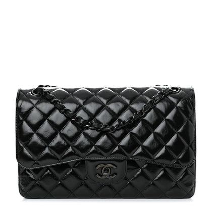 Chanel Shiny Distressed Calfskin Quilted Jumbo Double Flap So Black 1 of 11