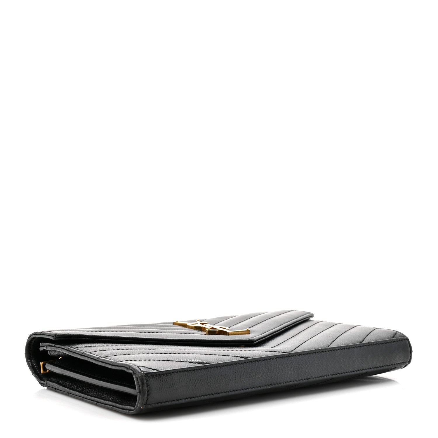 Saint Laurent Grain De Poudre Matelasse Chevron Monogram Chain Wallet Black 4 of 15
