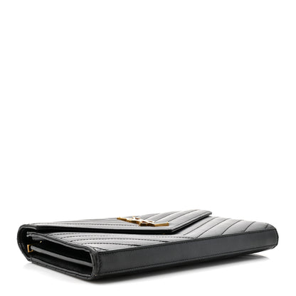 Saint Laurent Grain De Poudre Matelasse Chevron Monogram Chain Wallet Black 4 of 15