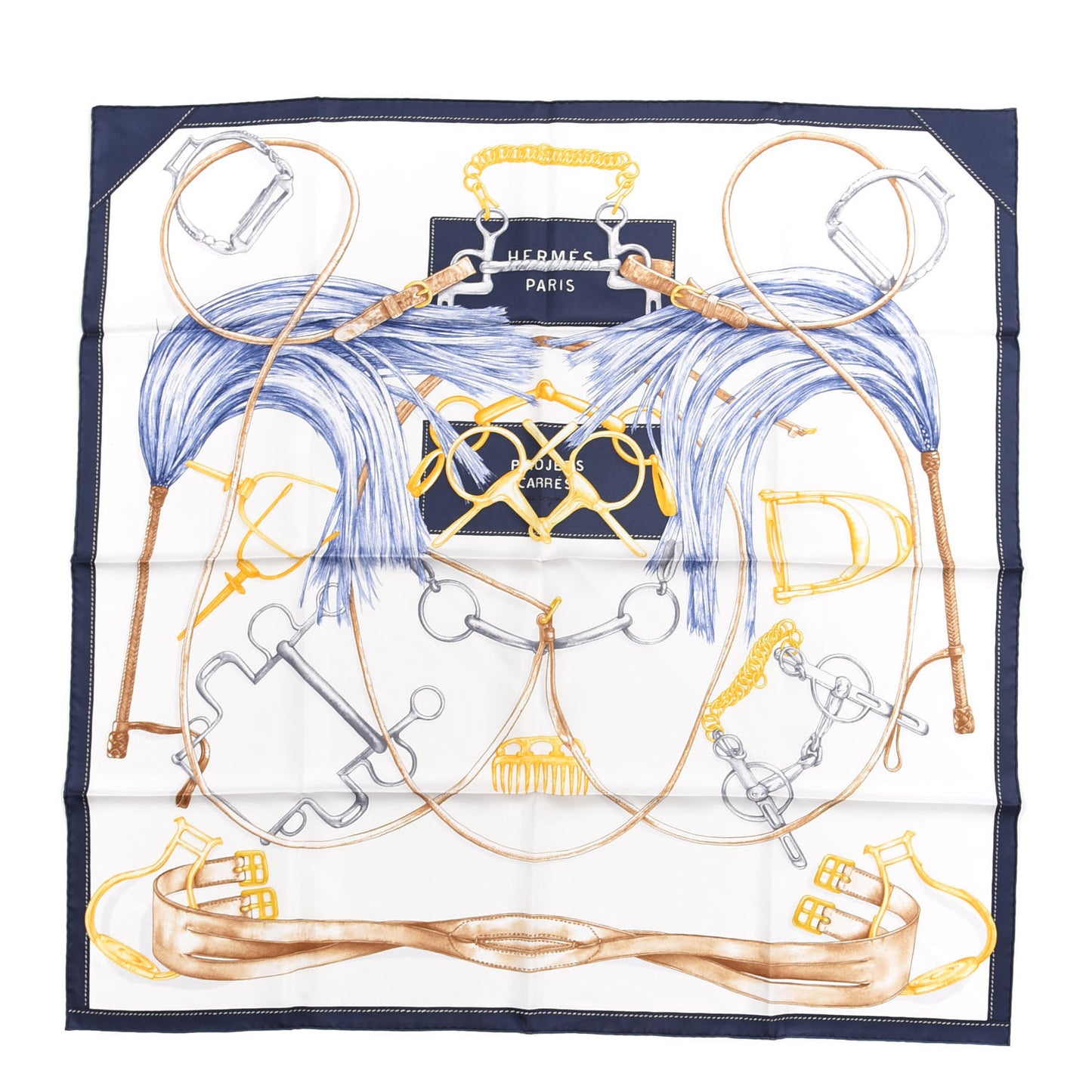 Silk Projets Carres Au Crayon Scarf 90 Bleu Marine White Indigo