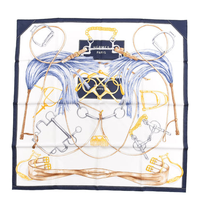 Hermes Silk Projets Carres Au Crayon Scarf 90 Bleu Marine White Indigo 1 of 4