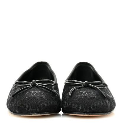 Chanel Denim Printed Cap Toe Ballerina Flats 38 Black White 3 of 10