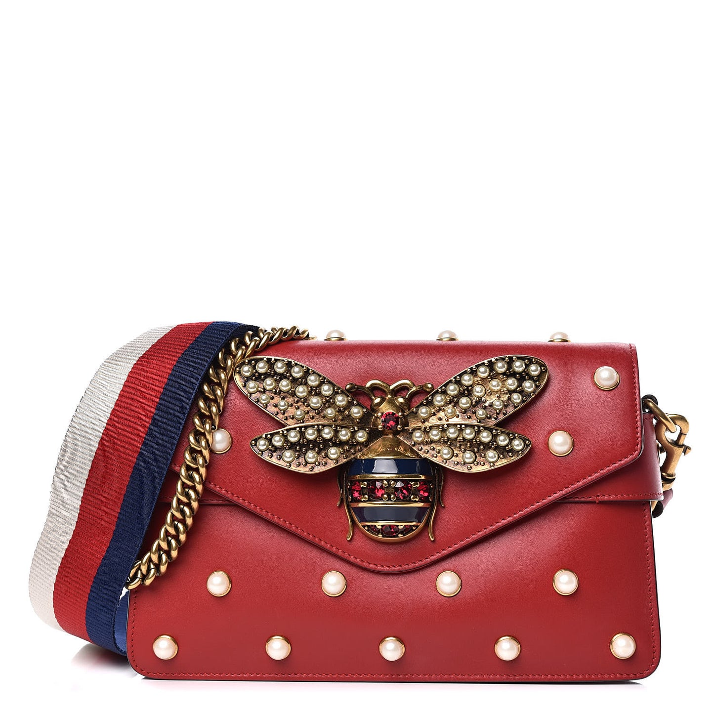 Nappa Pearl Studded Mini Queen Margaret Broadway Shoulder Bag Hibiscus Red