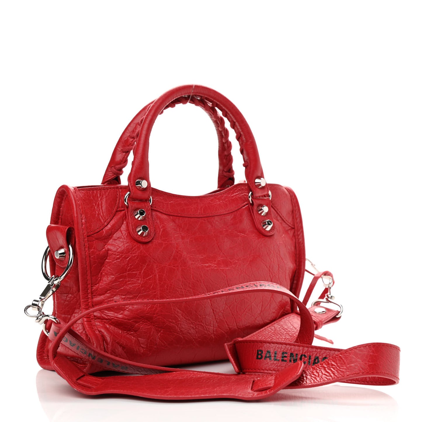 Agneau Classic Silver Hardware Mini City Logo Strap Red Black