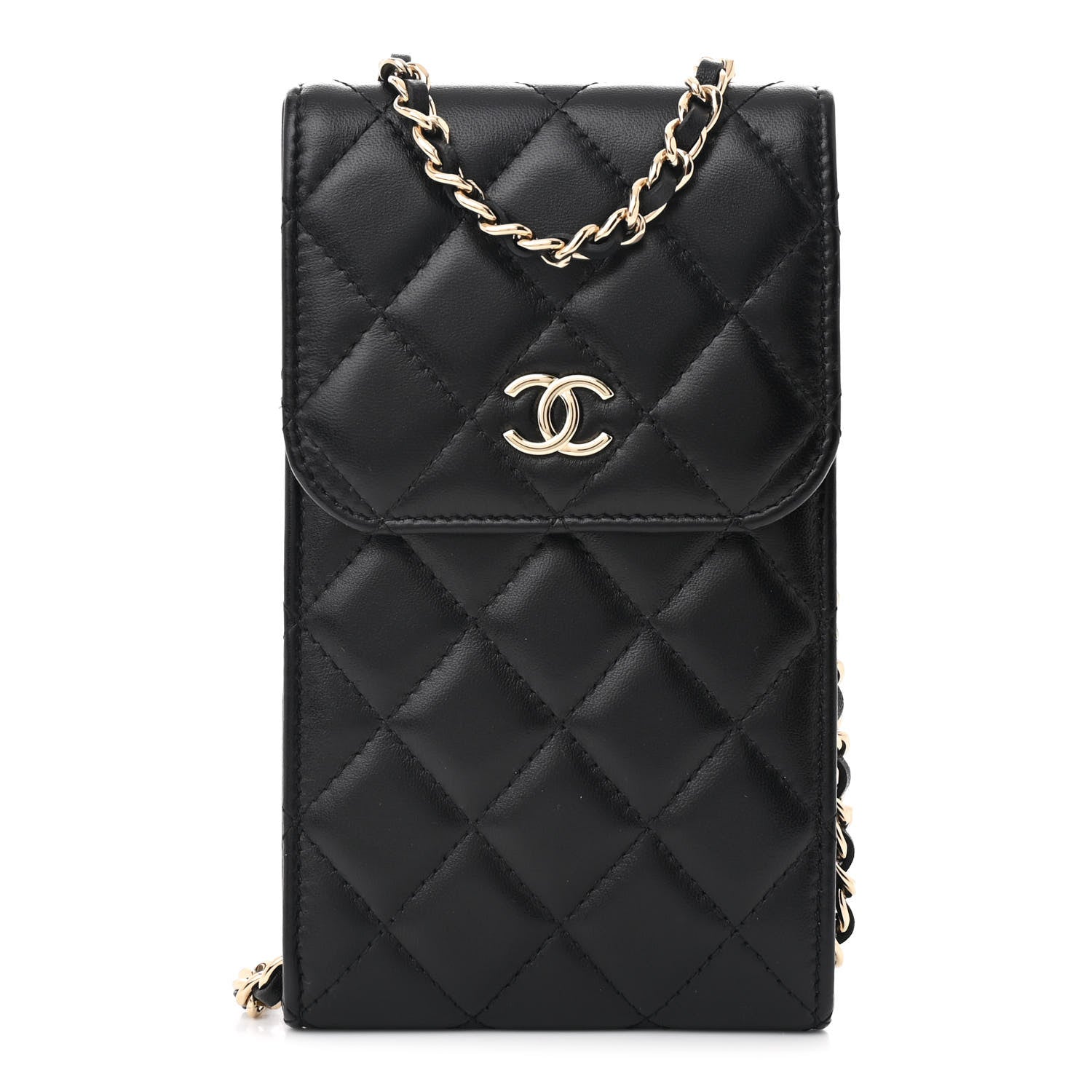 Chanel Lambskin Quilted Mini Camellia Bow Phone Holder Black 1 of 12