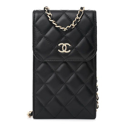 Chanel Lambskin Quilted Mini Camellia Bow Phone Holder Black 1 of 12
