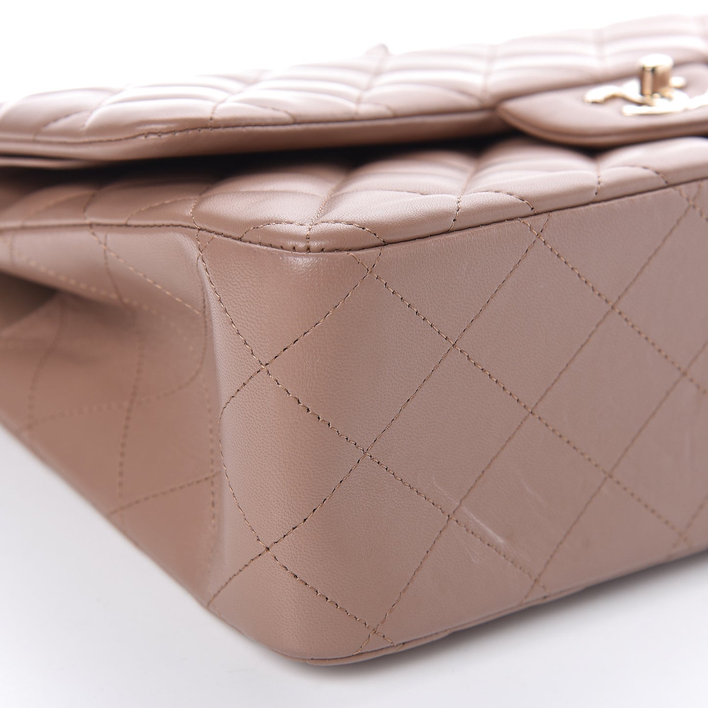 Lambskin Quilted Jumbo Double Flap Dark Beige