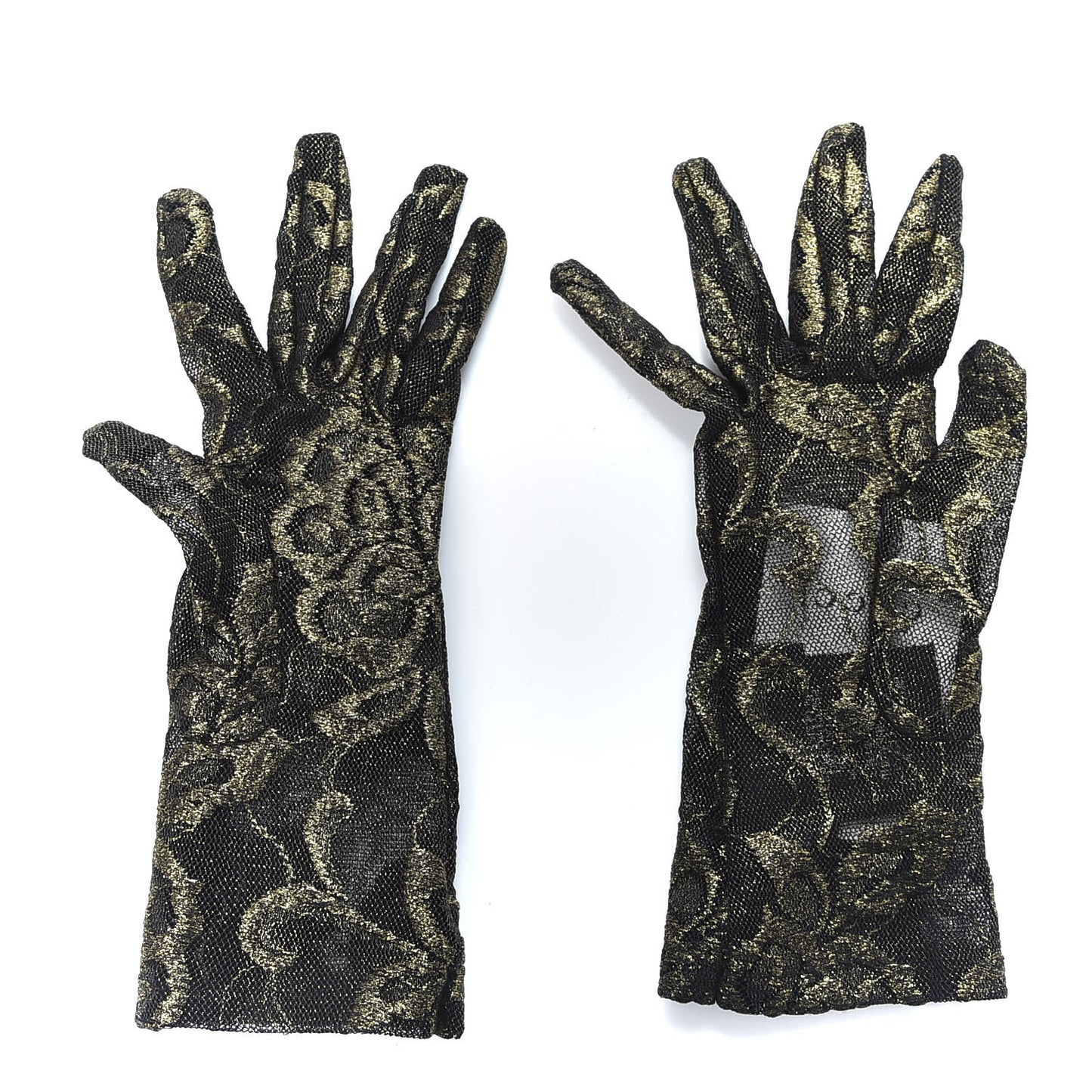 Embroidered Tulle Sheer Gloves S Black Gold
