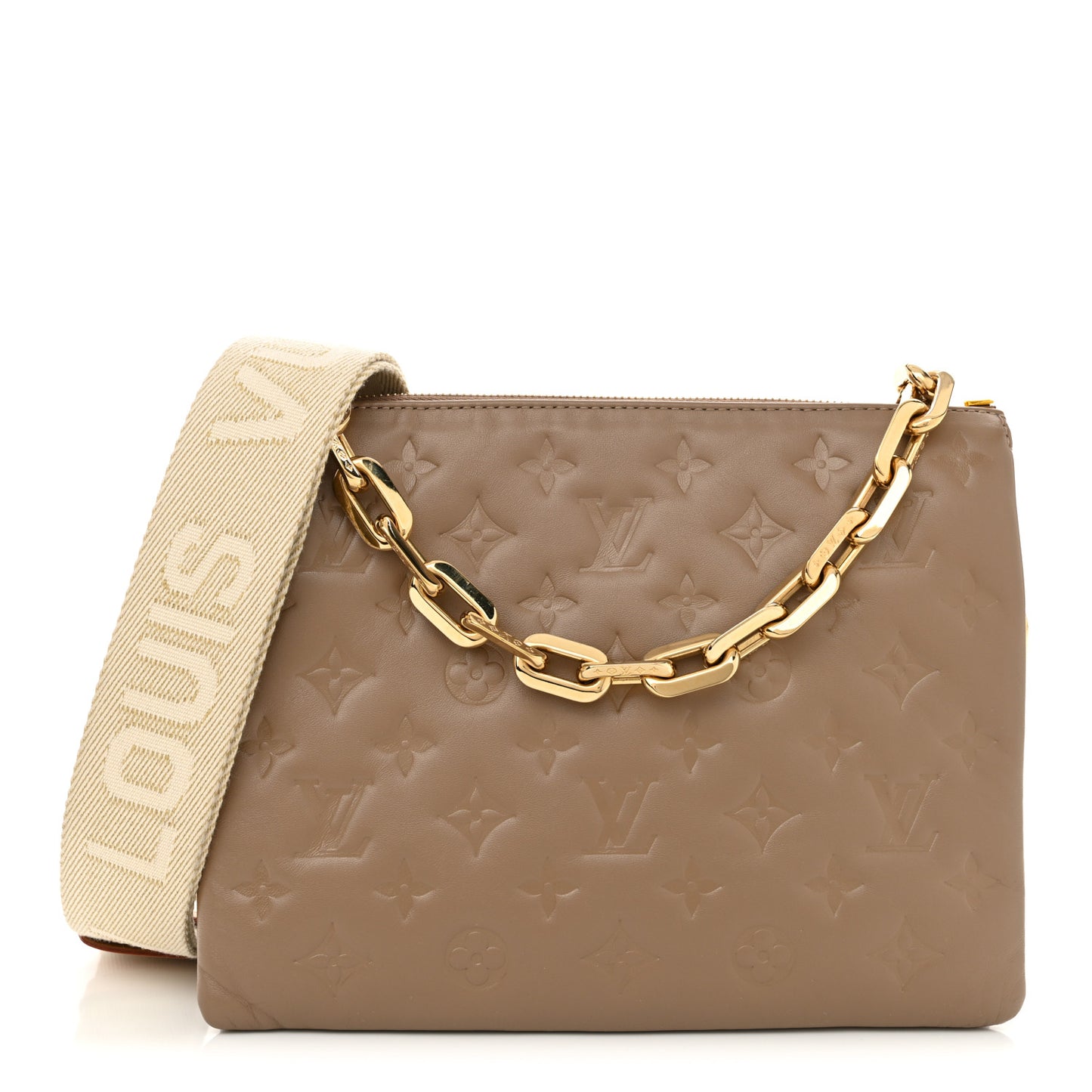 Lambskin Embossed Monogram Coussin PM Taupe