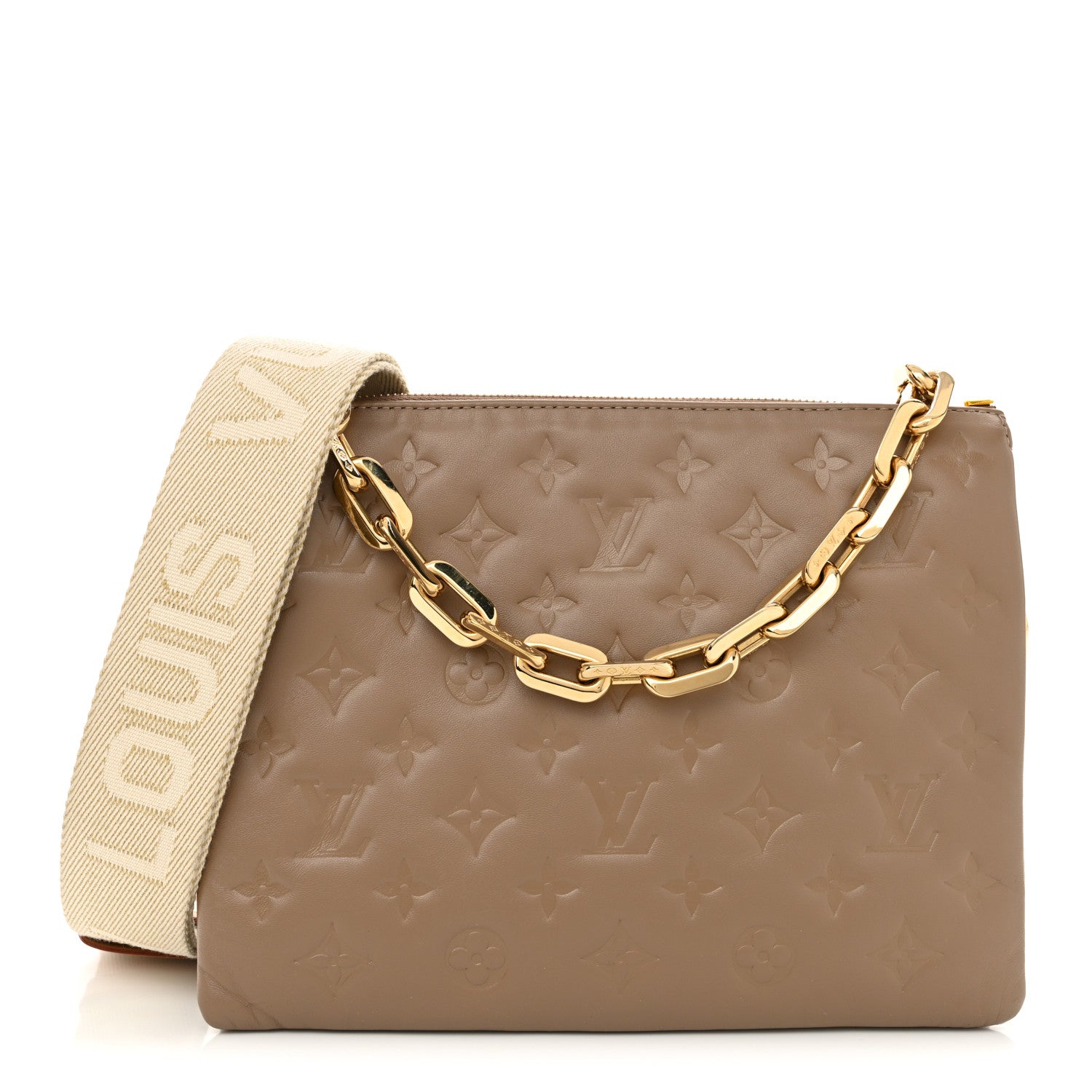 Louis Vuitton Lambskin Embossed Monogram Coussin PM Taupe 1 of 11