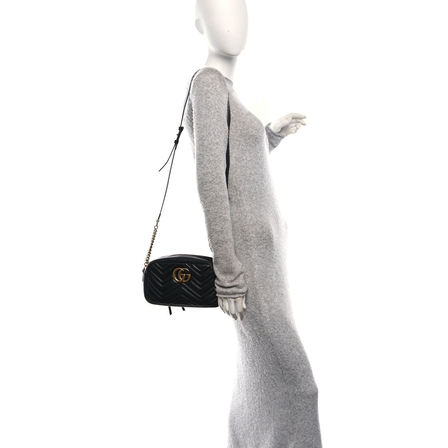 Gucci Calfskin Matelasse Small GG Marmont Chain Shoulder Bag Black 2 of 10