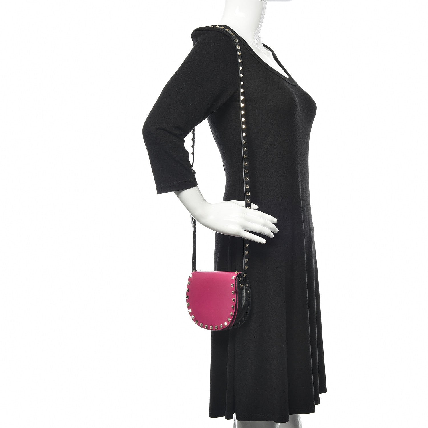 Valentino Garavani Vitello Rockstud Halfmoon Saddle Bag Fuxia Black 2 of 14
