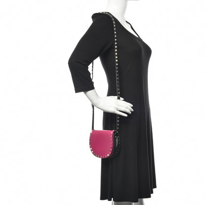Valentino Garavani Vitello Rockstud Halfmoon Saddle Bag Fuxia Black 2 of 14