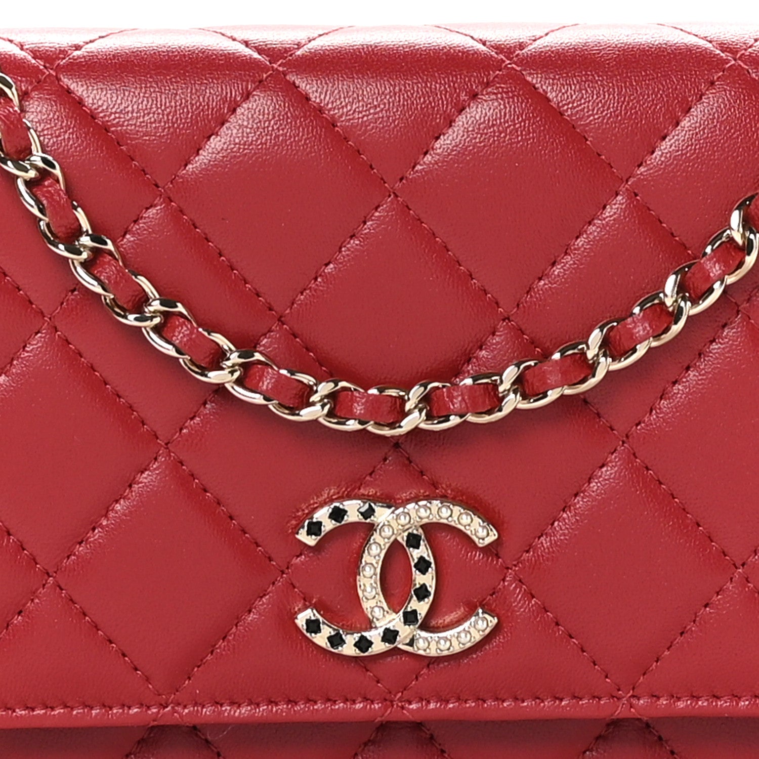 Chanel Lambskin Quilted Crystal Pearl CC Wallet On Chain WOC Burgundy 8 of 11