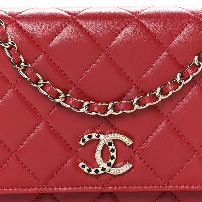 Chanel Lambskin Quilted Crystal Pearl CC Wallet On Chain WOC Burgundy 8 of 11