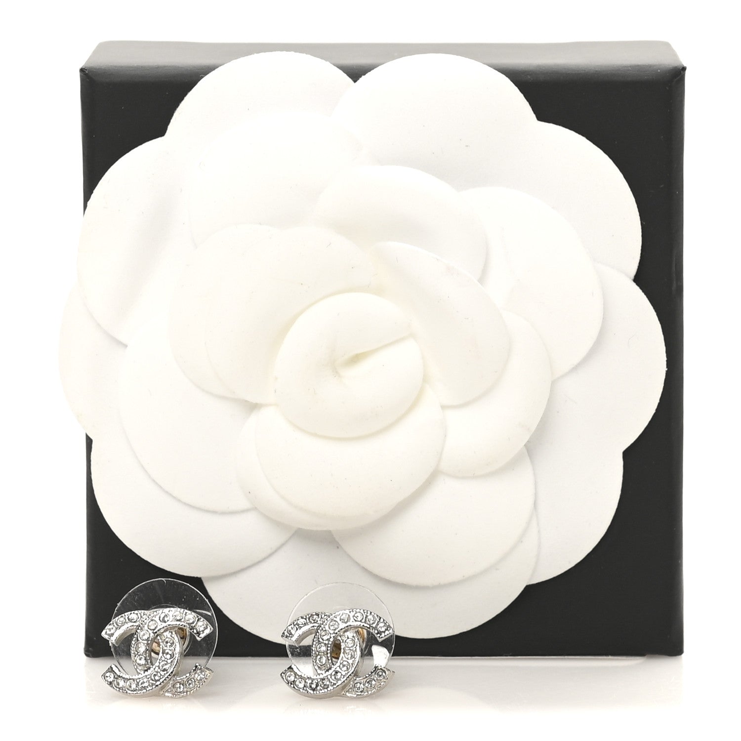 Chanel Crystal Timeless CC Earrings Silver 4 of 4