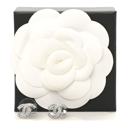 Chanel Crystal Timeless CC Earrings Silver 4 of 4