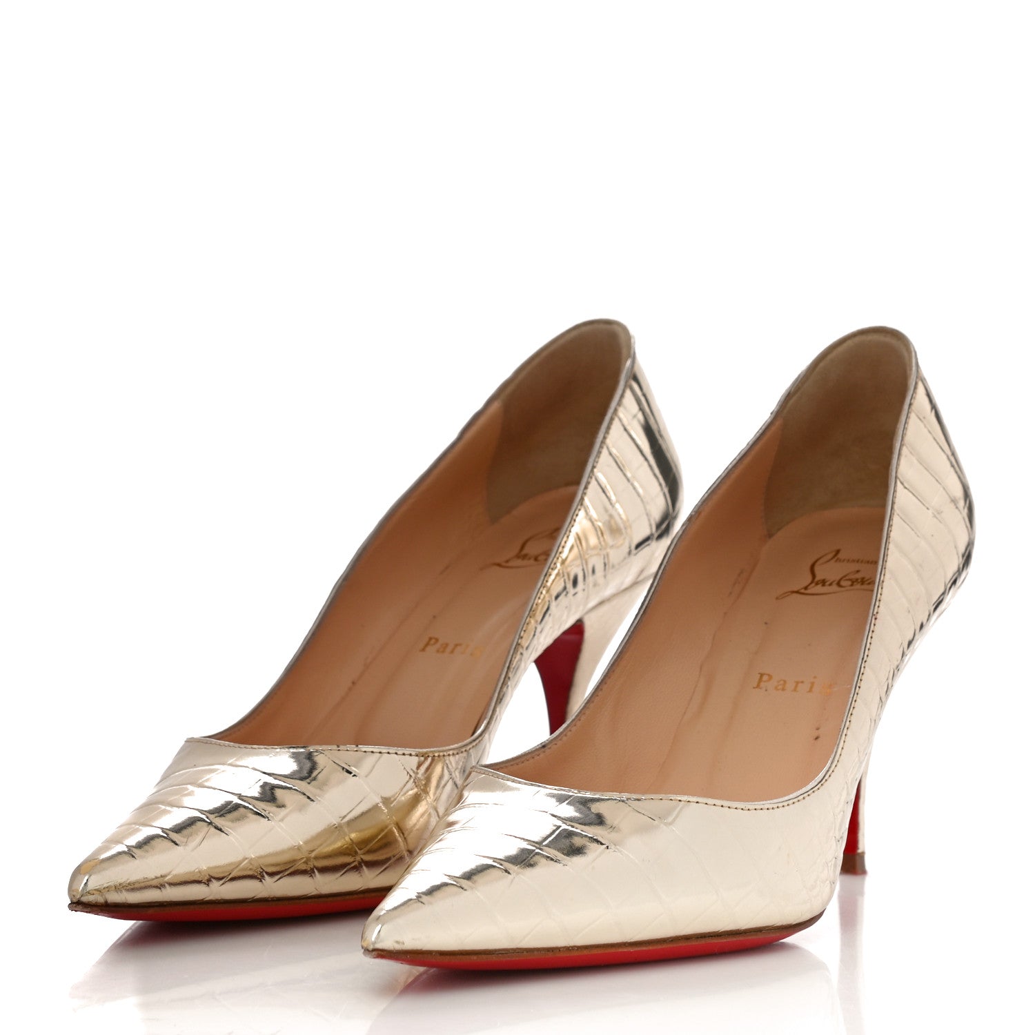 Christian Louboutin Metallo Cocco Clare 80 Pumps 38 Platine 5 of 10