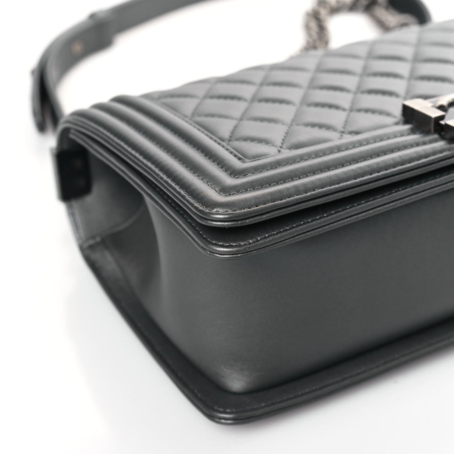 Metallic Lambskin Quilted Medium Boy Flap Dark Silver