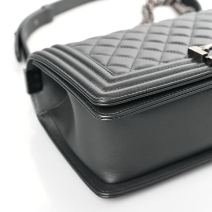 Chanel Metallic Lambskin Quilted Medium Boy Flap Dark Silver 8 of 10