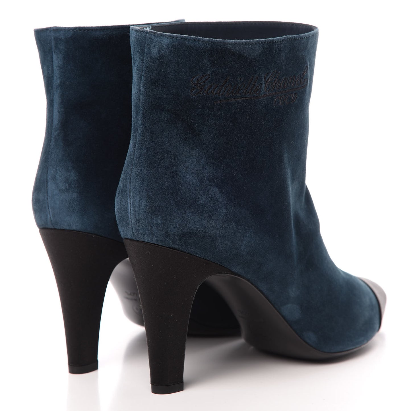 Suede Calfskin Satin Gabrielle Cap Toe Short Boots 40.5 Teal Black