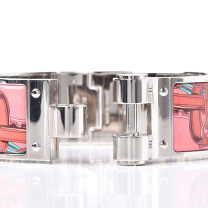 Hermes Enamel Printed Wide Charniere Brides2 Hinged Bracelet S Rose Couture 5 of 5