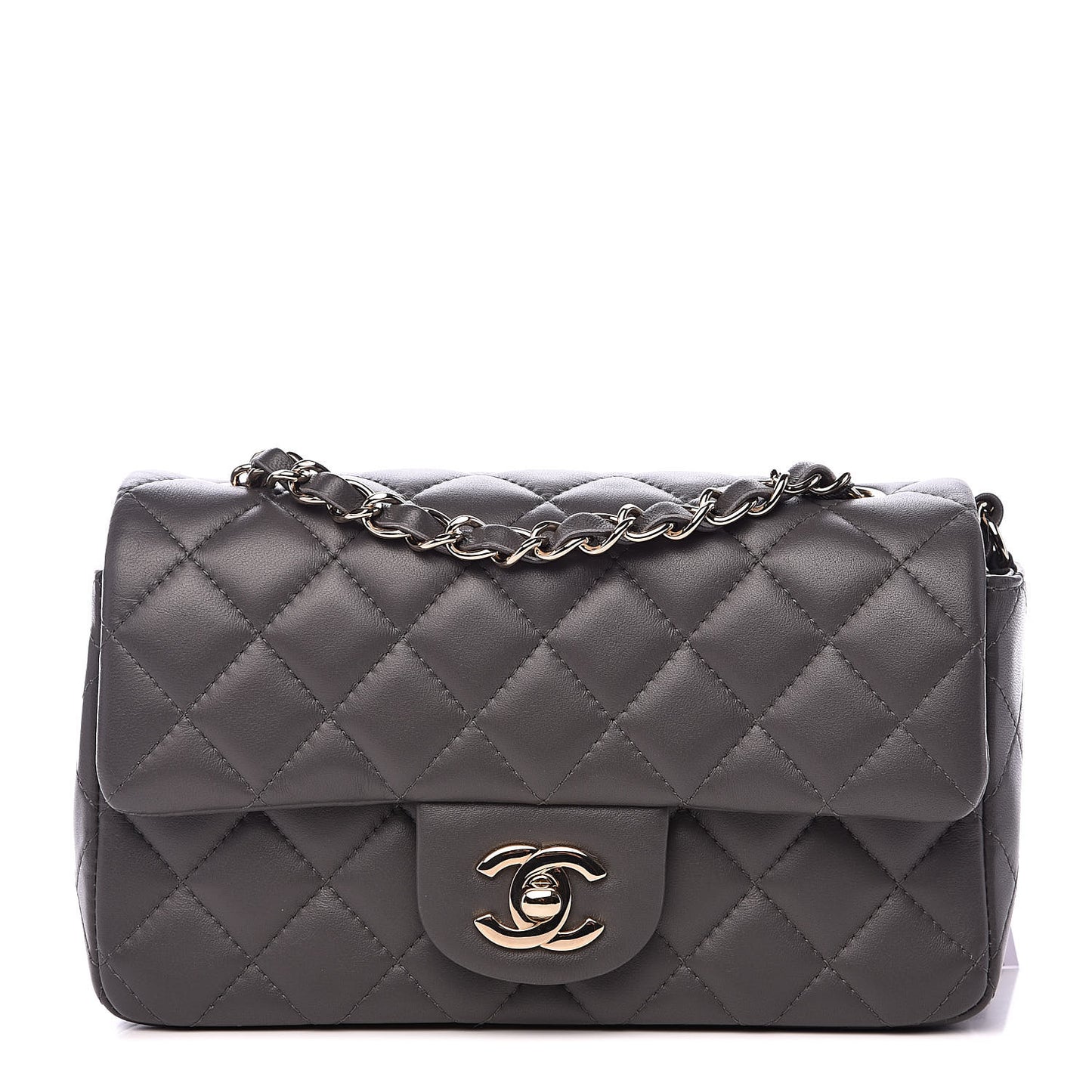 Lambskin Quilted Mini Rectangular Flap Grey