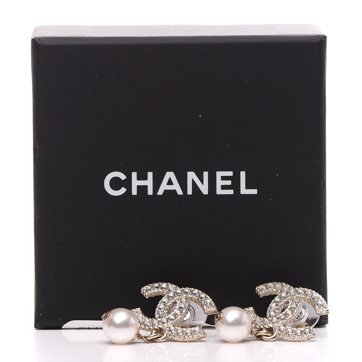 Crystal Pearl CC Drop Earrings Gold