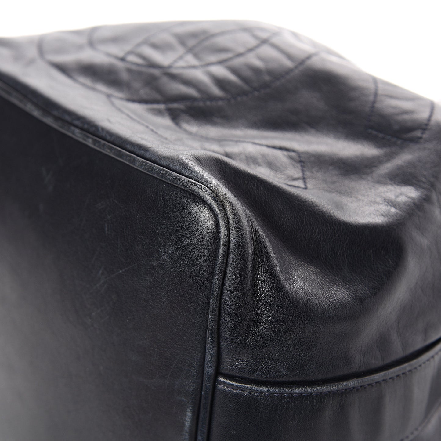 Lambskin Drawstring CC Shoulder Bag Navy Blue