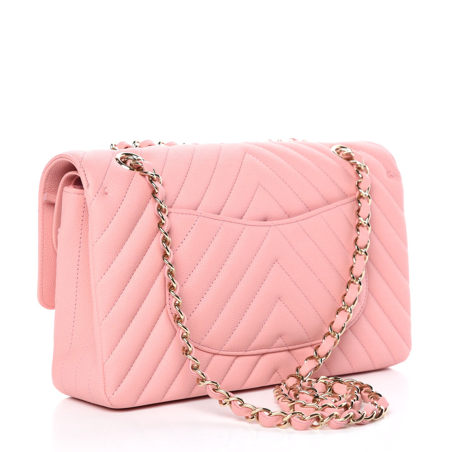 Caviar Chevron Quilted Medium Double Flap Pink