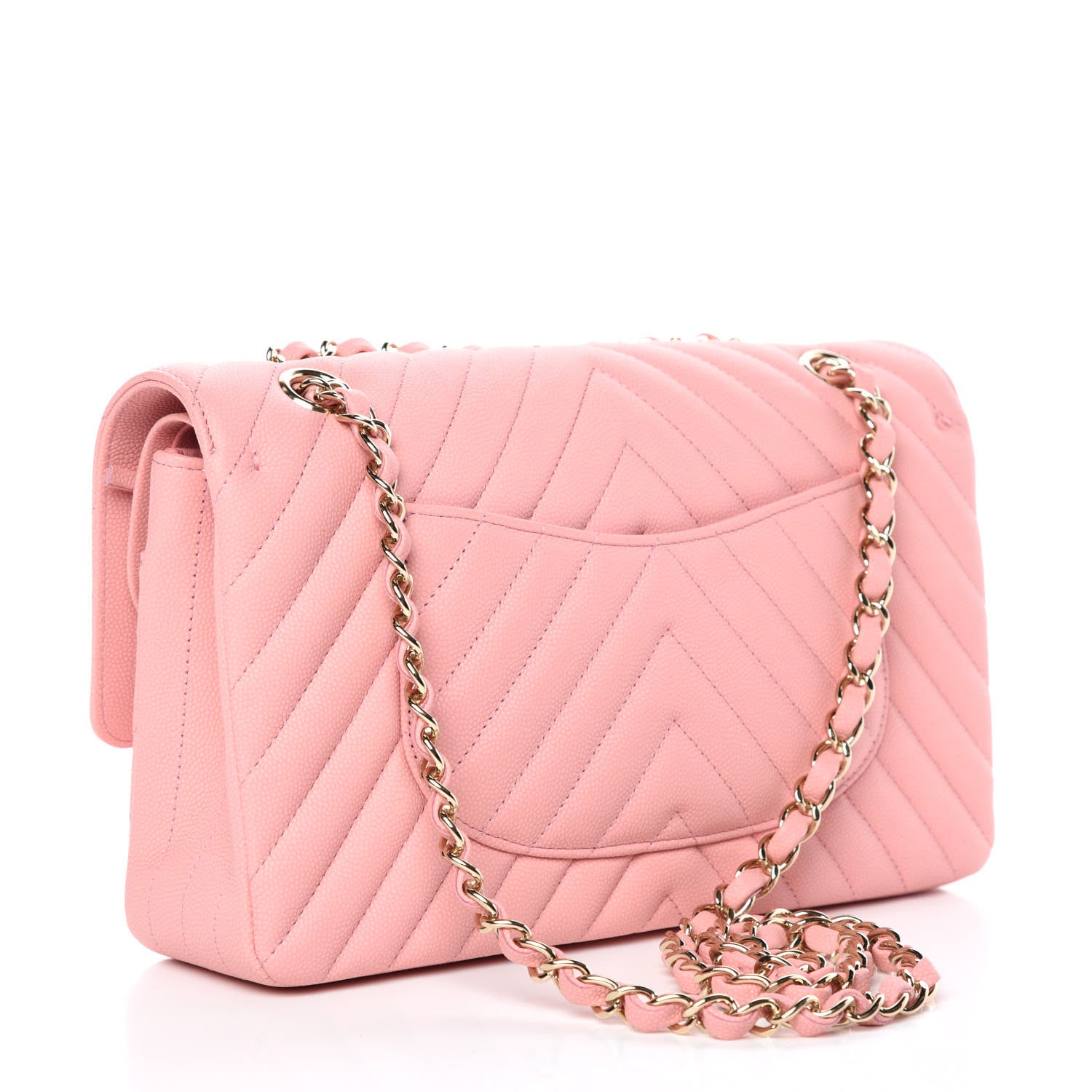 Chanel Caviar Chevron Quilted Medium Double Flap Pink 3 of 13