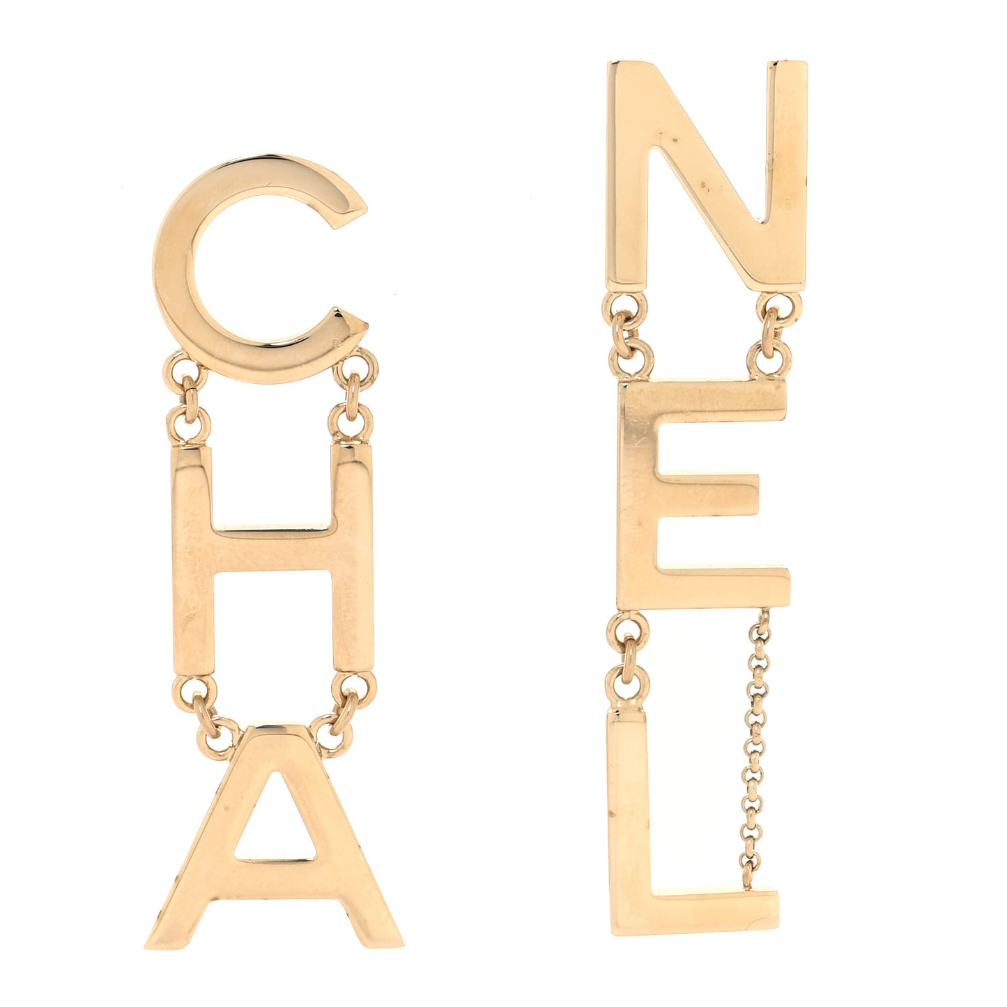 Metal Cha-Nel Logo Drop Earrings Gold