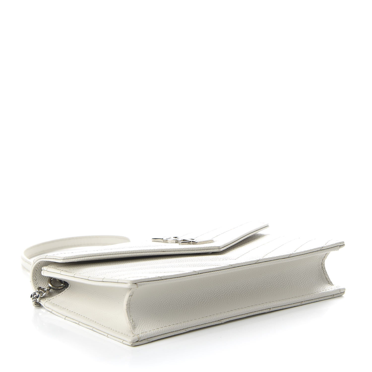 Saint Laurent Grain De Poudre Matelasse Chevron Monogram Envelope Chain Wallet Optical White 4 of 8