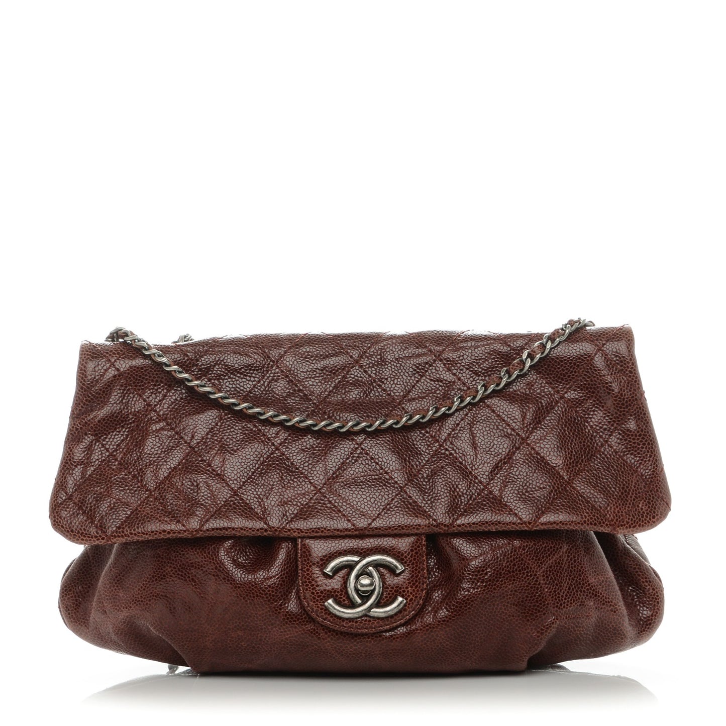 Crumpled Calfskin Quilted Medium Elastic Flap Bordeaux