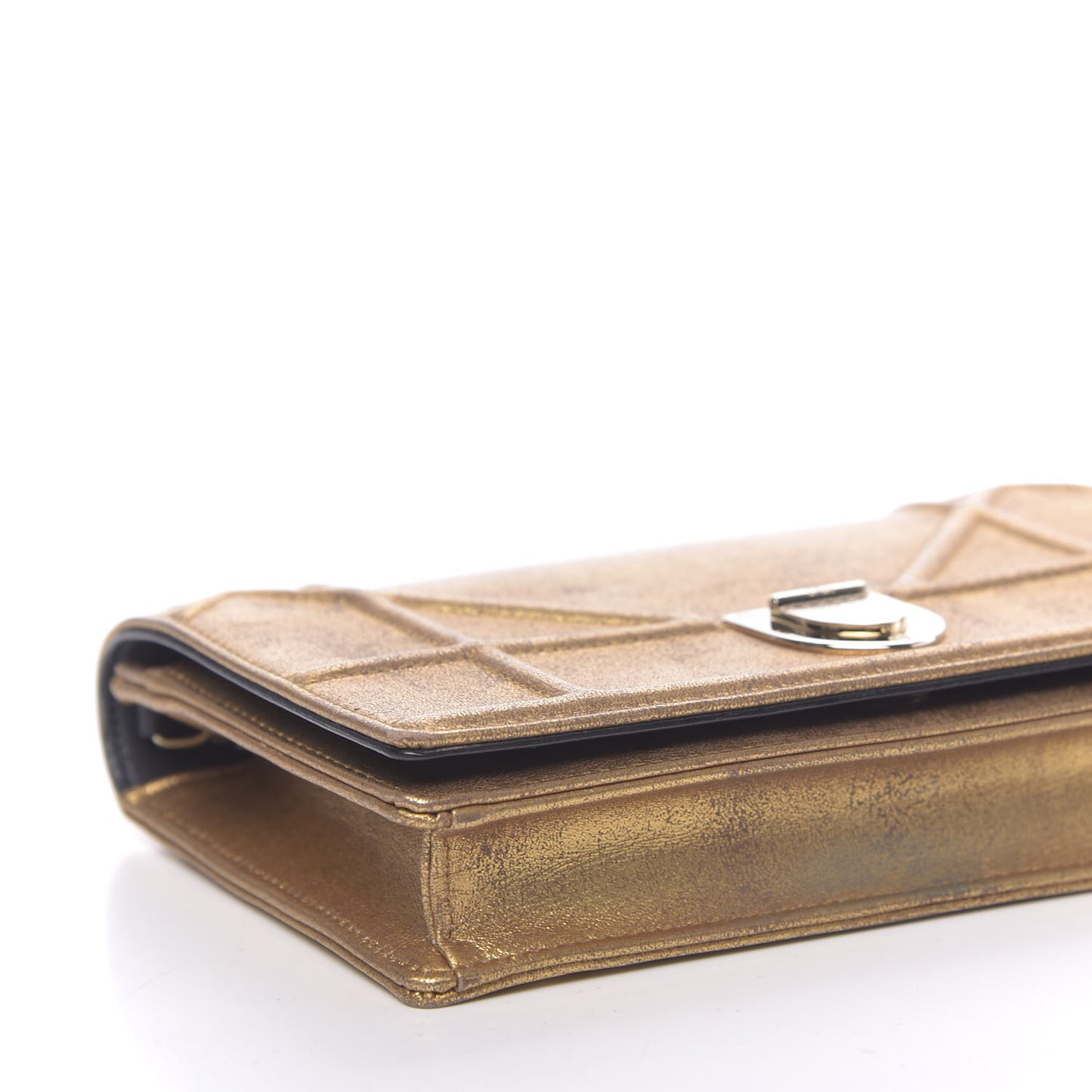 Metallic Brushed Calfskin Diorama Wallet on Chain Pouch Gold