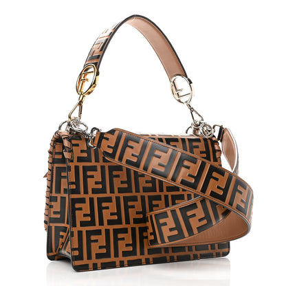 Fendi Vitello Century F is Fendi Whipstitch Threads FF Embossed Kan I Shoulder Bag Tobacco Orzo 2 of 11