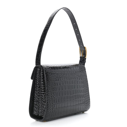 Balenciaga Shiny Calfskin Crocodile Embossed Medium Ghost Shoulder Bag Black 3 of 10