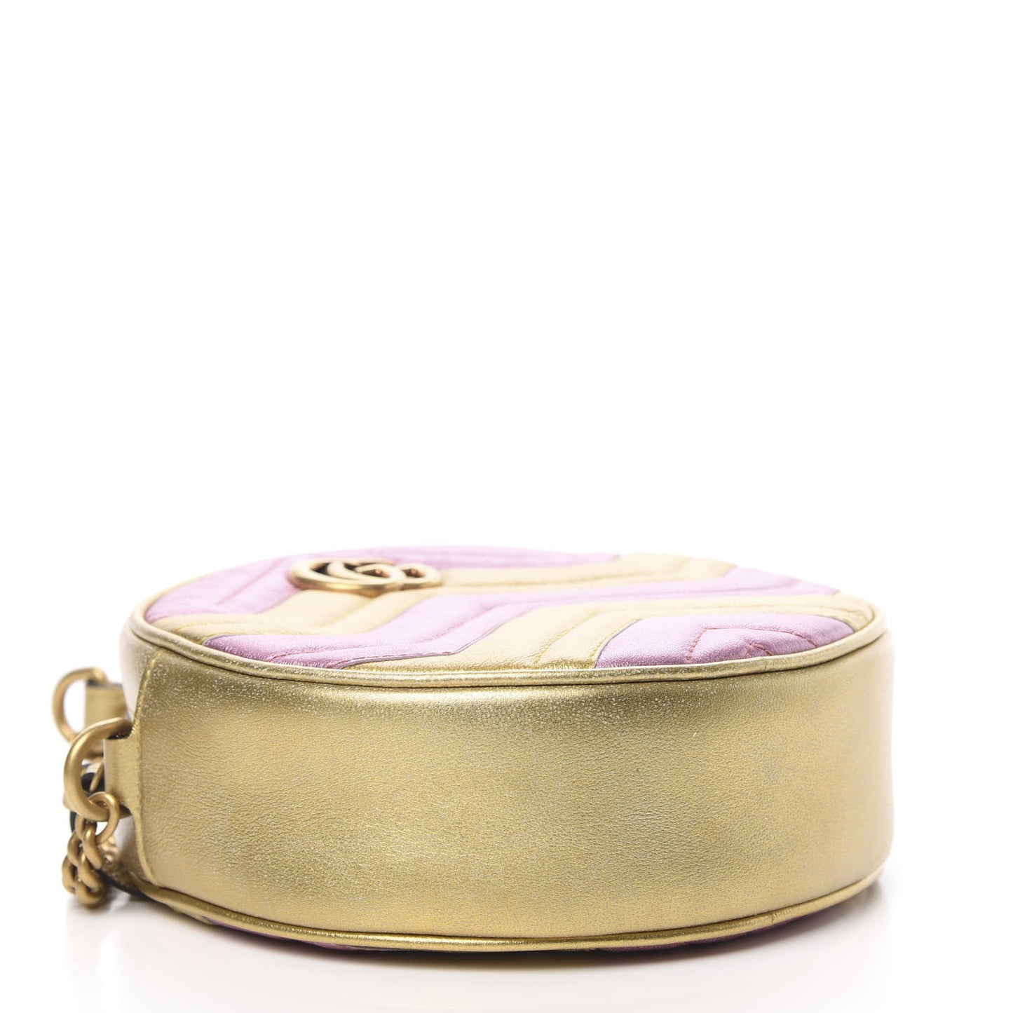 Metallic Nappa Matelasse Heart Mini GG Marmont Round Shoulder Bag Oro Vecchio Rosa