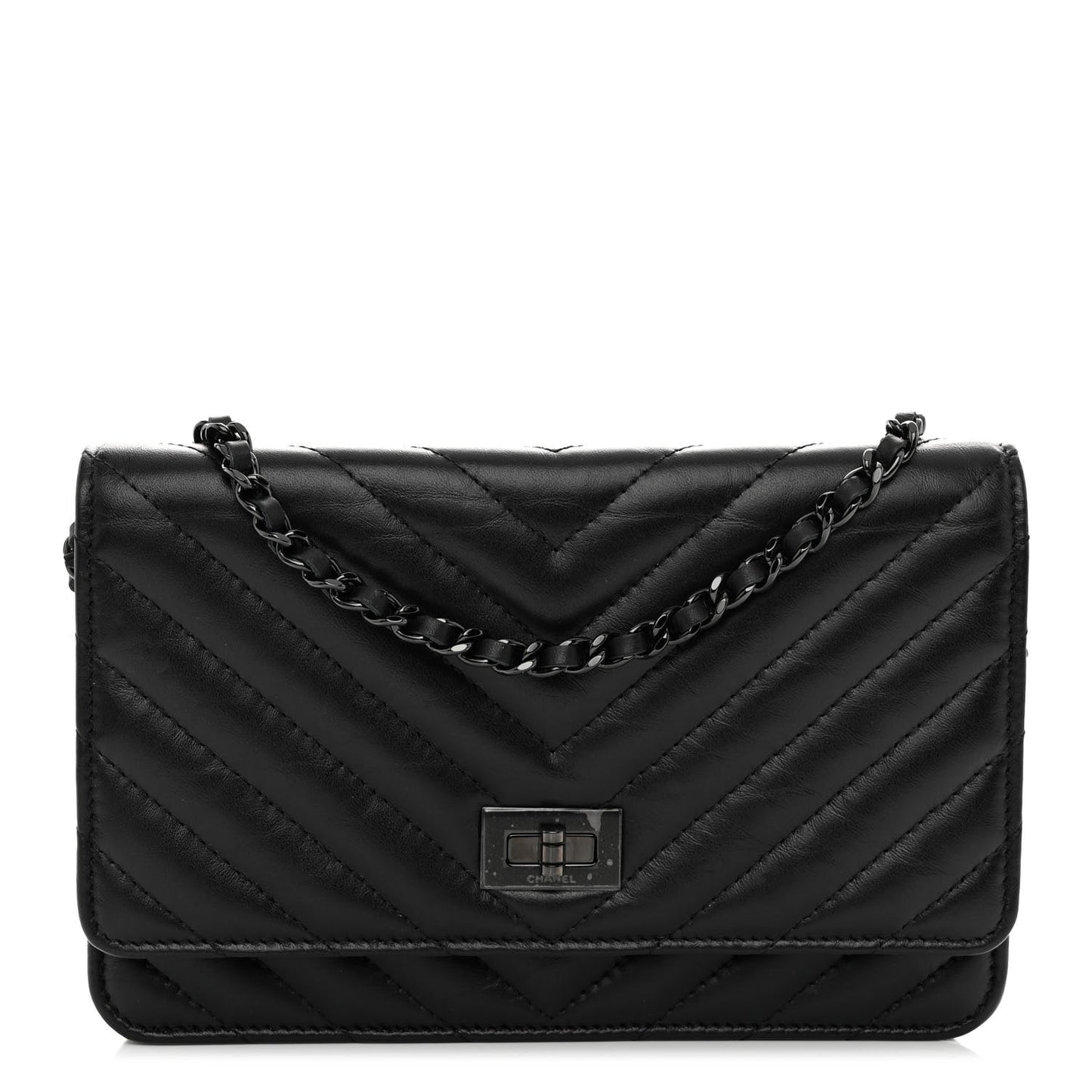 Aged Calfskin Chevron Quilted Reissue Wallet On Chain WOC So Black