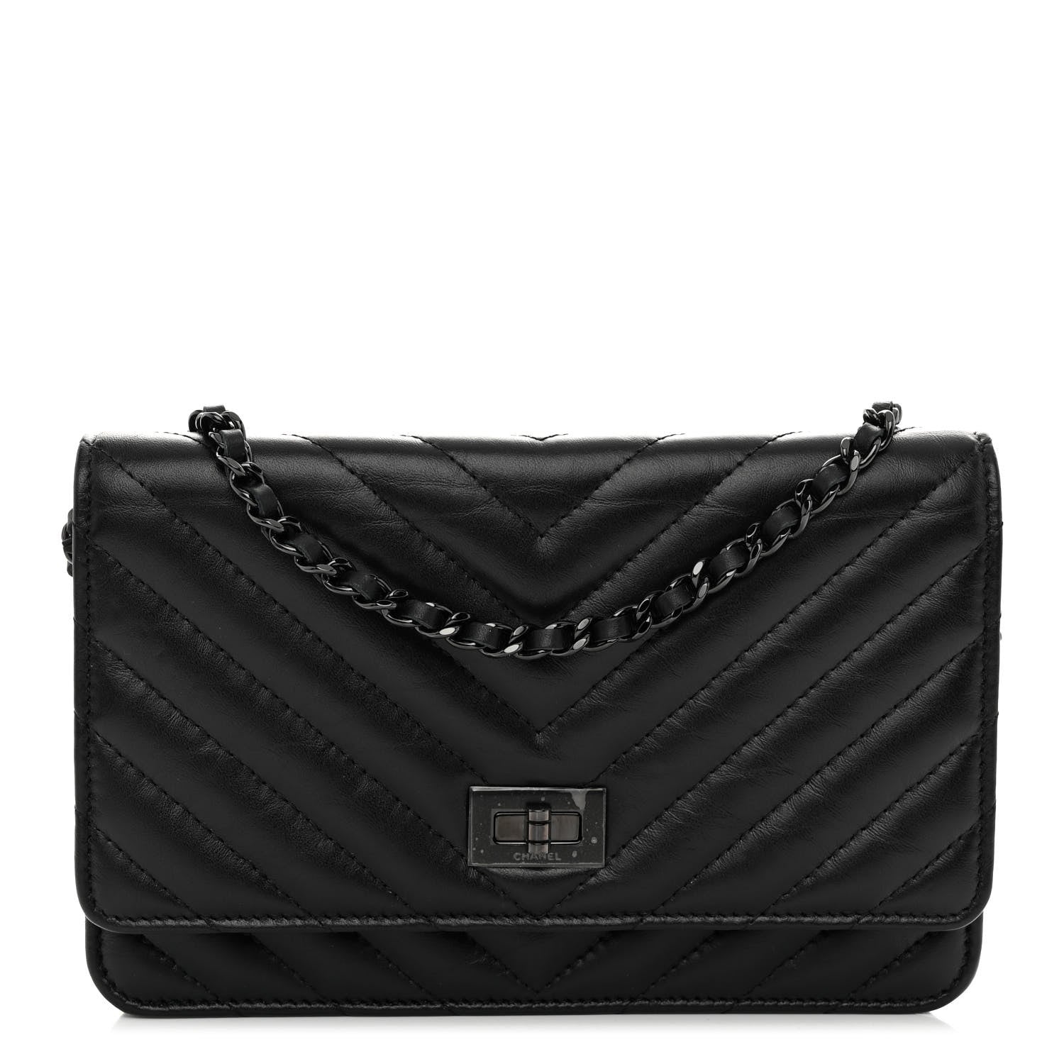 Chanel Aged Calfskin Chevron Quilted Reissue Wallet On Chain WOC So Black 1 of 10