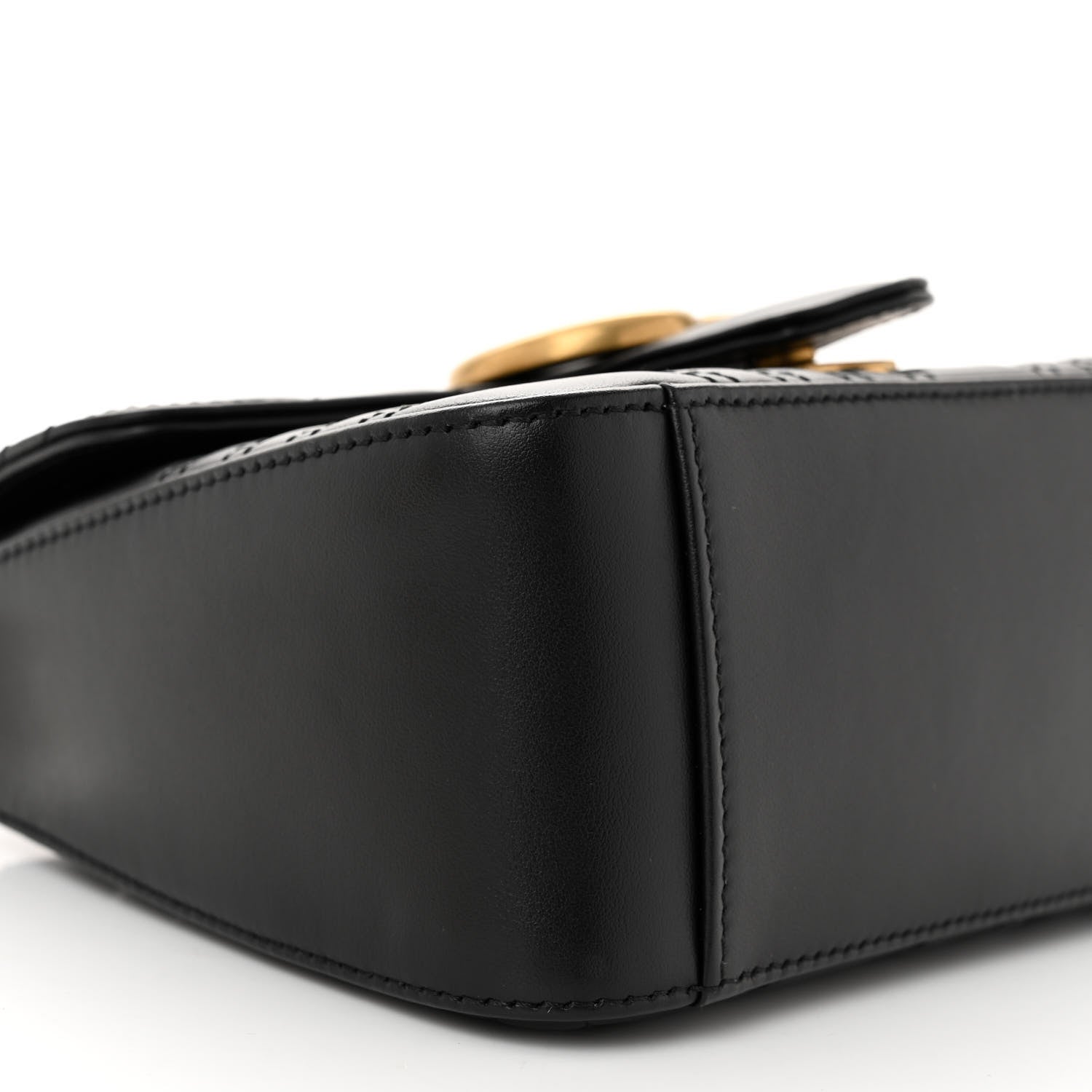 Gucci Calfskin Matelasse Mini GG Marmont Top Handle Shoulder Bag Black 9 of 10